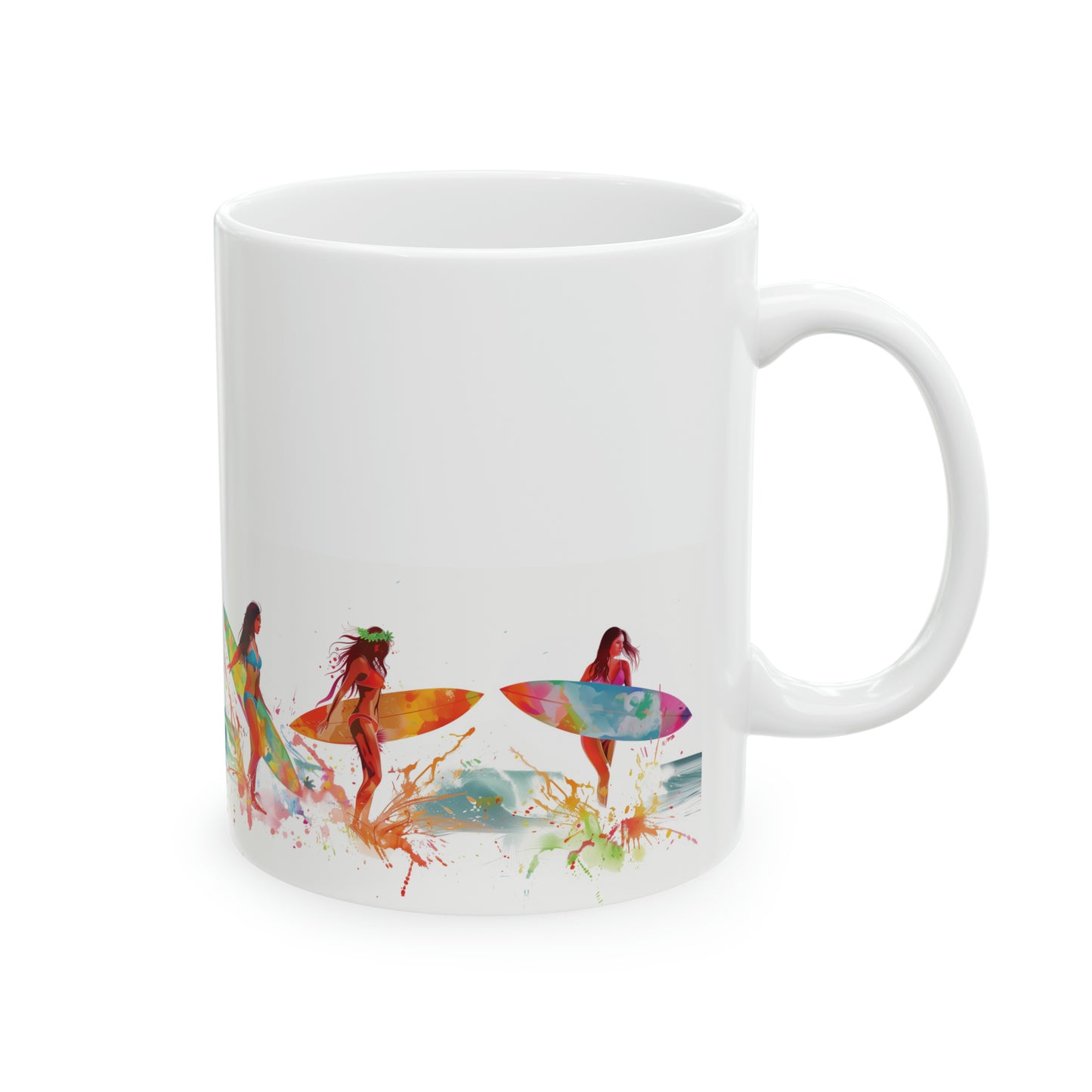 Surfer Girls 3 Wahine Colorful Rainbow Hawaiian Ceramic Mug 11oz, Hawaii Mug, HI Mug, Aloha Mug, 808 Mug, Island Mug, Tropical Coffee Mug