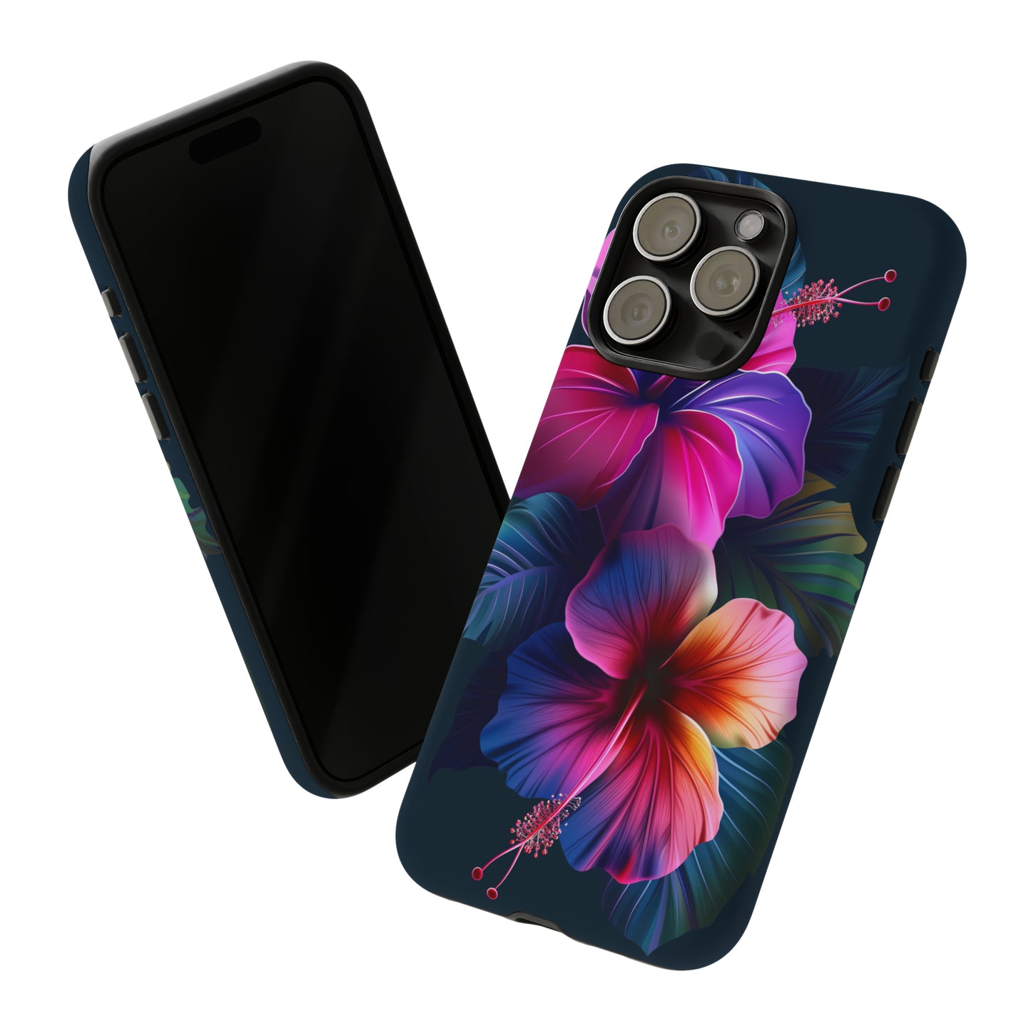 Hibiscus Neon Dark Hawaiian Tropical Phone Case, 808, Island Tropics, Wireless Compatible, Protective Cell Phone Case iPhone, Samsung, Pixel