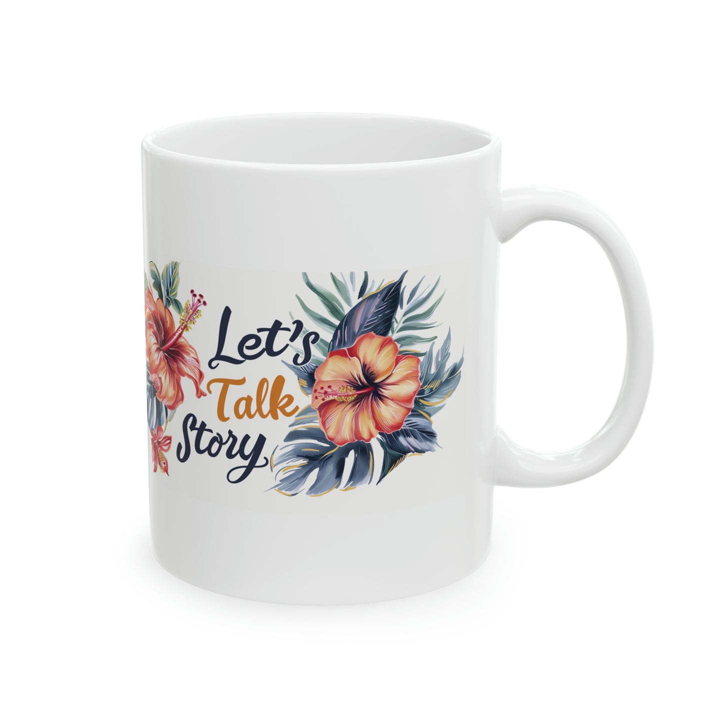 Let's Talk Story Orange Hibiscus Hawaiian Ceramic Mug 11oz, Hawaii Mug, HI Mug, Aloha Mug, 808 Mug, Island Mug, Tropical Mug, Coffee Mug