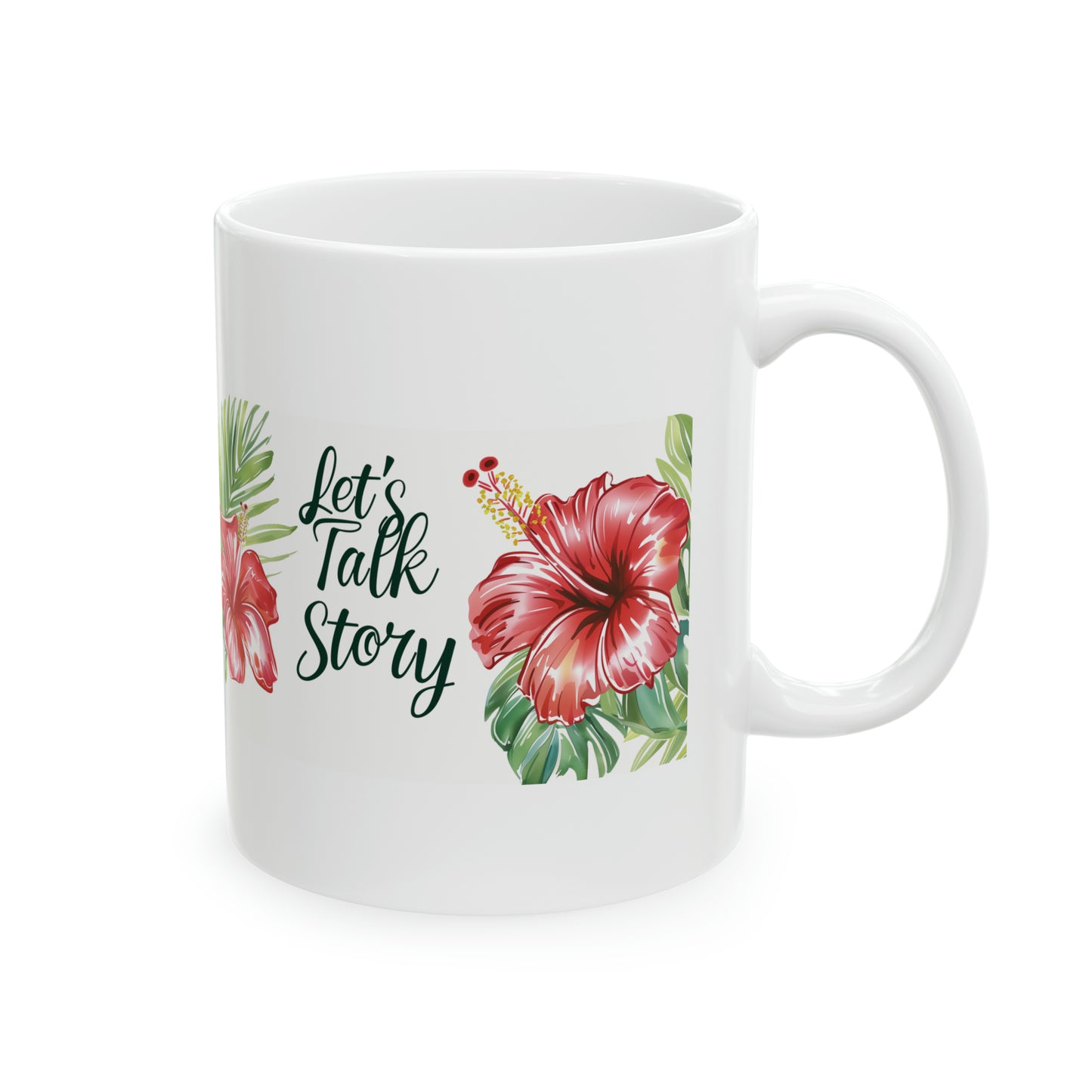 Let's Talk Story Red Hibiscus Hawaiian Ceramic Mug 11oz, Hawaii Mug, HI Mug, Aloha Mug, 808 Mug, Island Mug, Tropical Mug, Coffee Mug