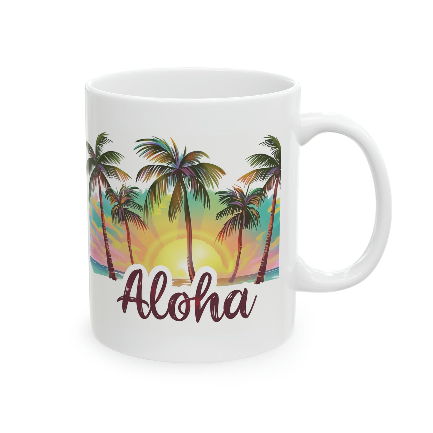 Aloha Sunset Palm Trees Hawaiian Ceramic Mug 11oz, Hawaii Mug, HI Mug, Aloha Mug, 808 Mug, Island Mug, Tropical Mug, Coffee Mug