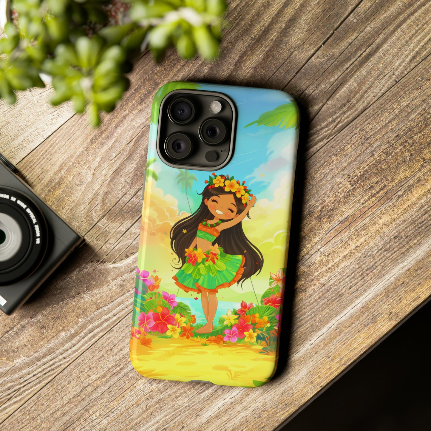 Cute Hula Girl Hawaiian Phone Case, Tropical, Hibiscus, Wireless Compatible, Protective Cell Phone Case for iPhone, Samsung, Pixel phones
