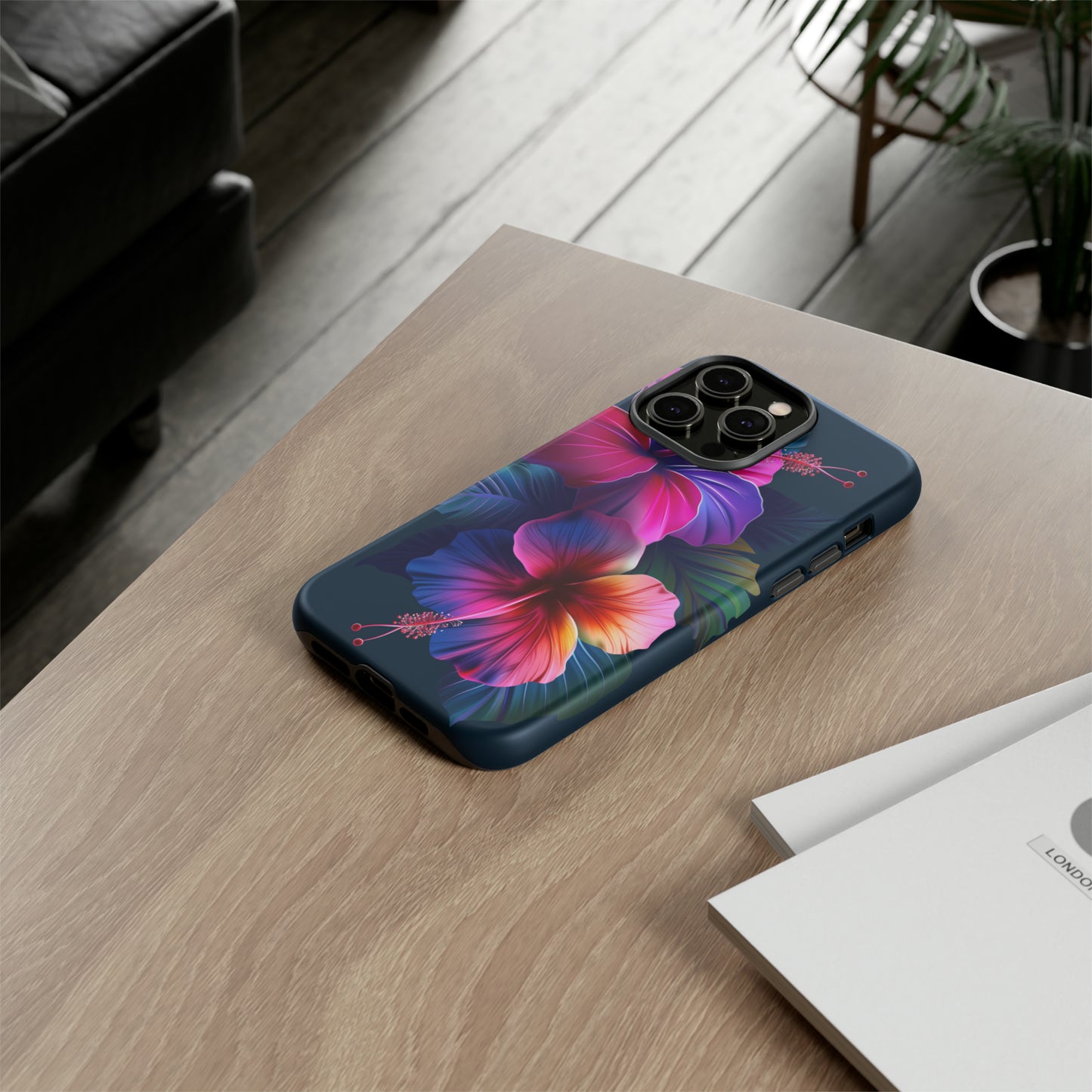 Hibiscus Neon Dark Hawaiian Tropical Phone Case, 808, Island Tropics, Wireless Compatible, Protective Cell Phone Case iPhone, Samsung, Pixel