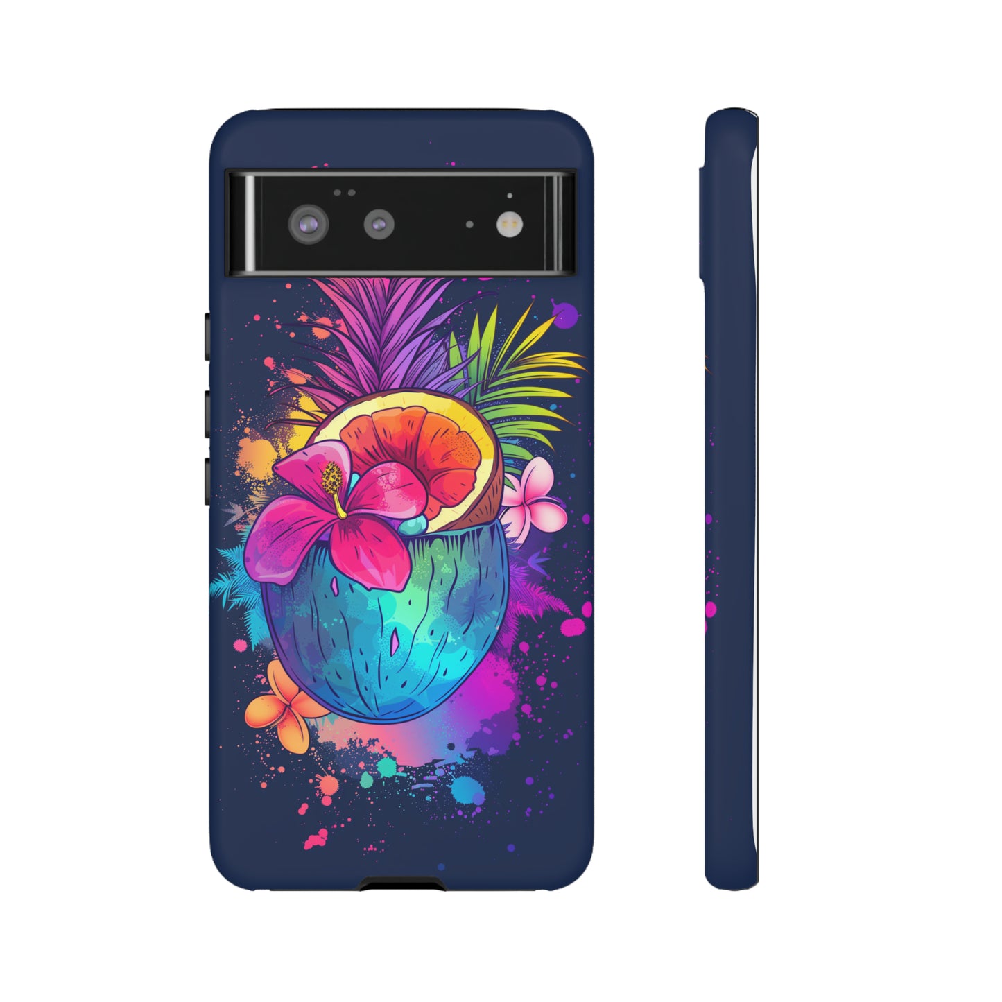 Coconut Dark Colorful Hawaiian Tropical Phone Case, Island Tropics, Wireless Compatible, Protective Cell Phone Case iPhone, Samsung, Pixel