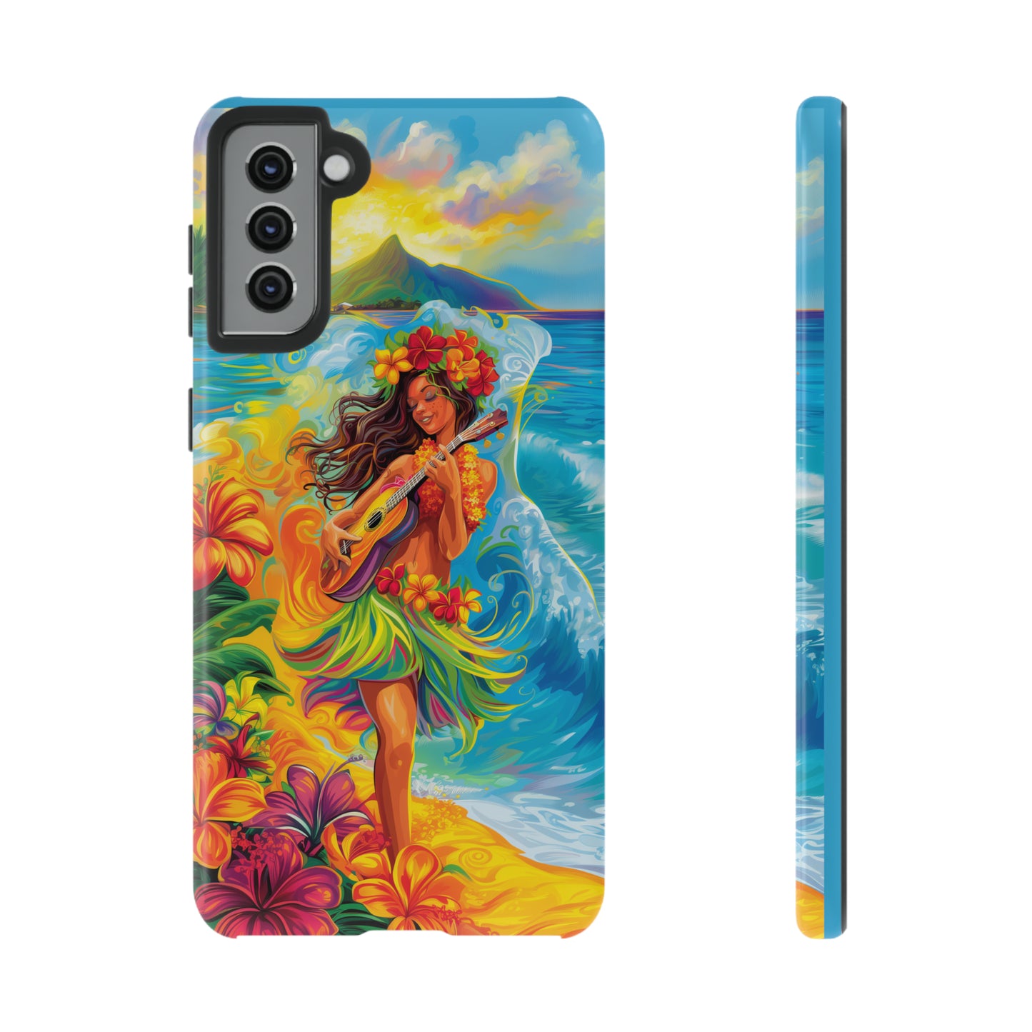 Ukulele Hula Girl Hawaiian Phone Case, Tropical, Hibiscus, Wireless Compatible, Protective Cell Phone Case for iPhone, Samsung, Pixel phones