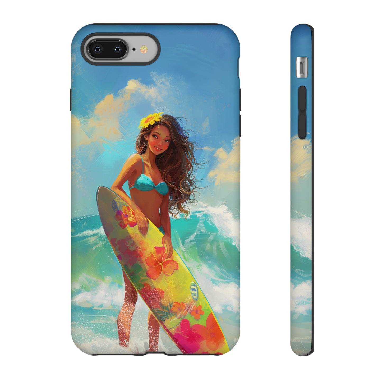 Surfer Girl Hawaiian Phone Case, Tropical, Hibiscus, Wireless Compatible, Protective Cell Phone Case for iPhone, Samsung, Pixel phones