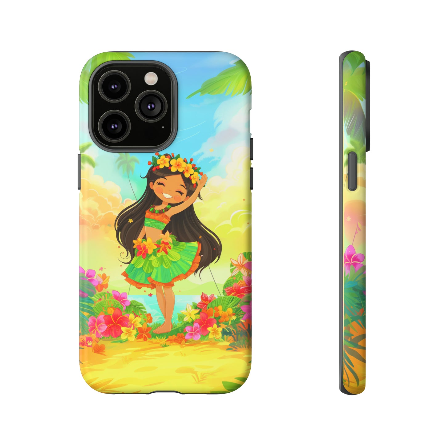 Cute Hula Girl Hawaiian Phone Case, Tropical, Hibiscus, Wireless Compatible, Protective Cell Phone Case for iPhone, Samsung, Pixel phones