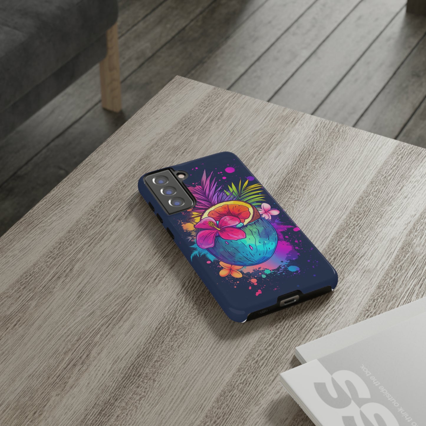 Coconut Dark Colorful Hawaiian Tropical Phone Case, Island Tropics, Wireless Compatible, Protective Cell Phone Case iPhone, Samsung, Pixel