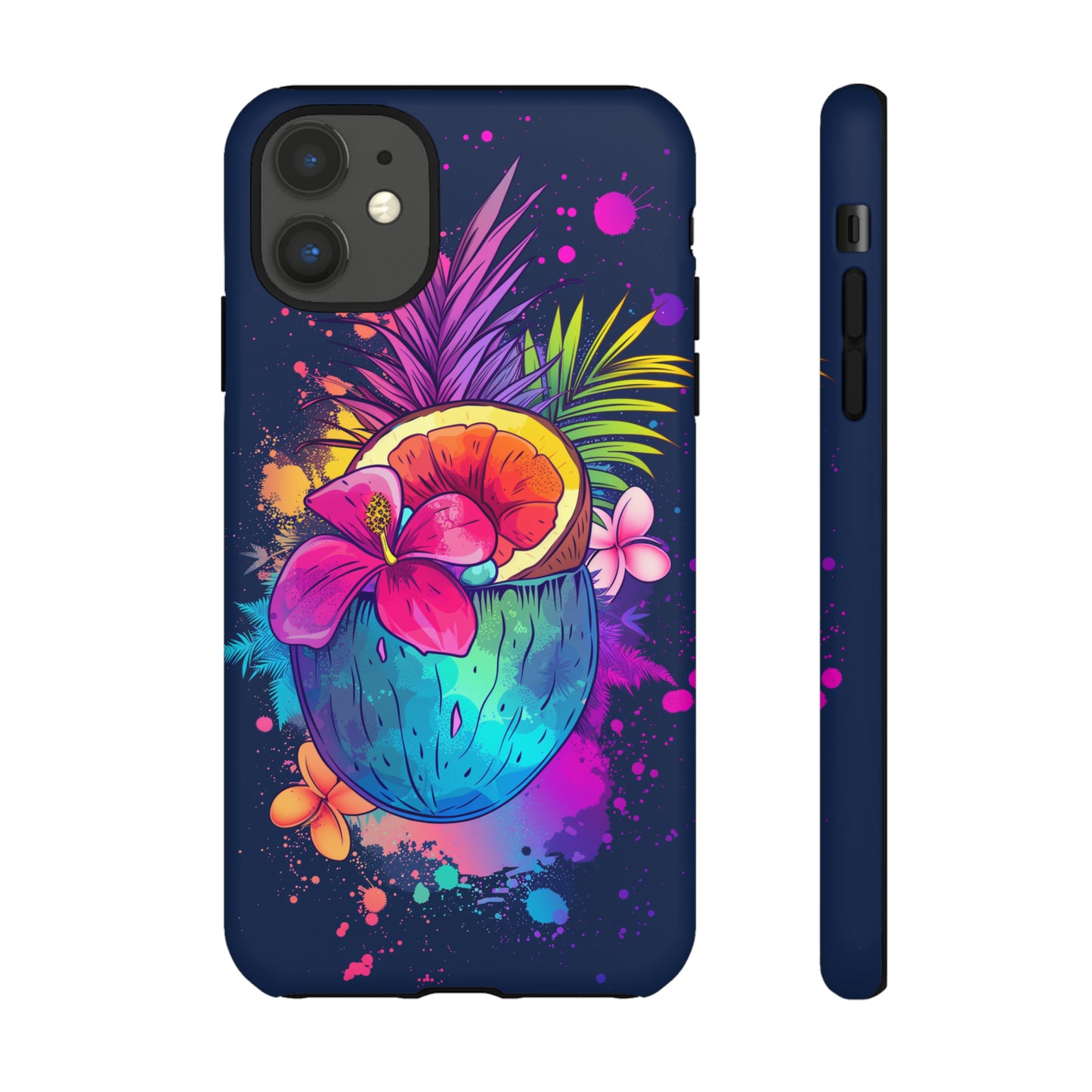 Coconut Dark Colorful Hawaiian Tropical Phone Case, Island Tropics, Wireless Compatible, Protective Cell Phone Case iPhone, Samsung, Pixel