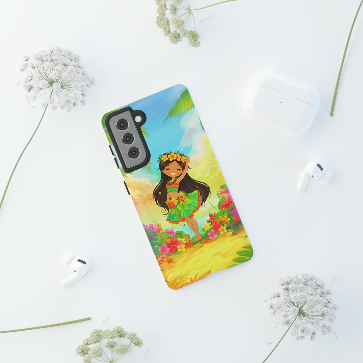 Cute Hula Girl Hawaiian Phone Case, Tropical, Hibiscus, Wireless Compatible, Protective Cell Phone Case for iPhone, Samsung, Pixel phones
