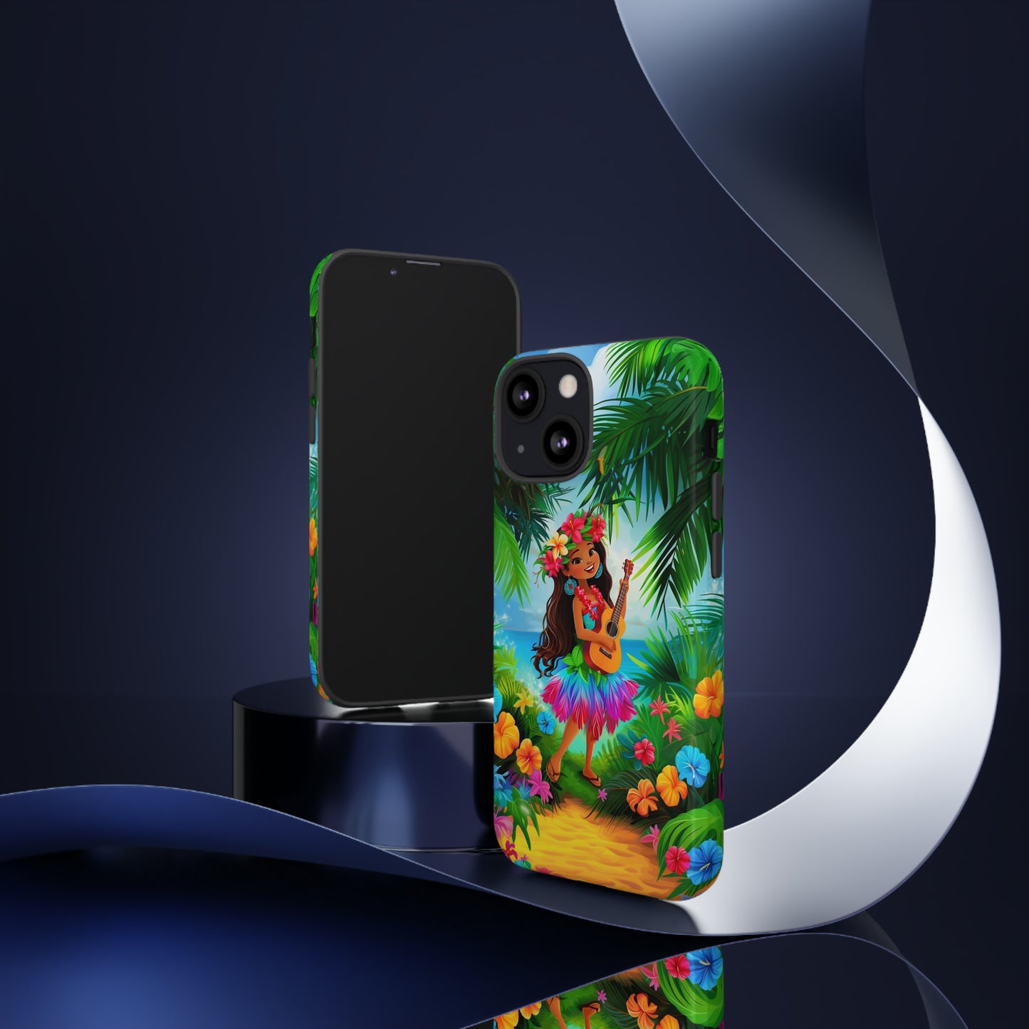 Hula Girl Ukulele Hawaiian Phone Case, Tropical, Hibiscus, Wireless Compatible, Protective Cell Phone Case for iPhone, Samsung, Pixel phones