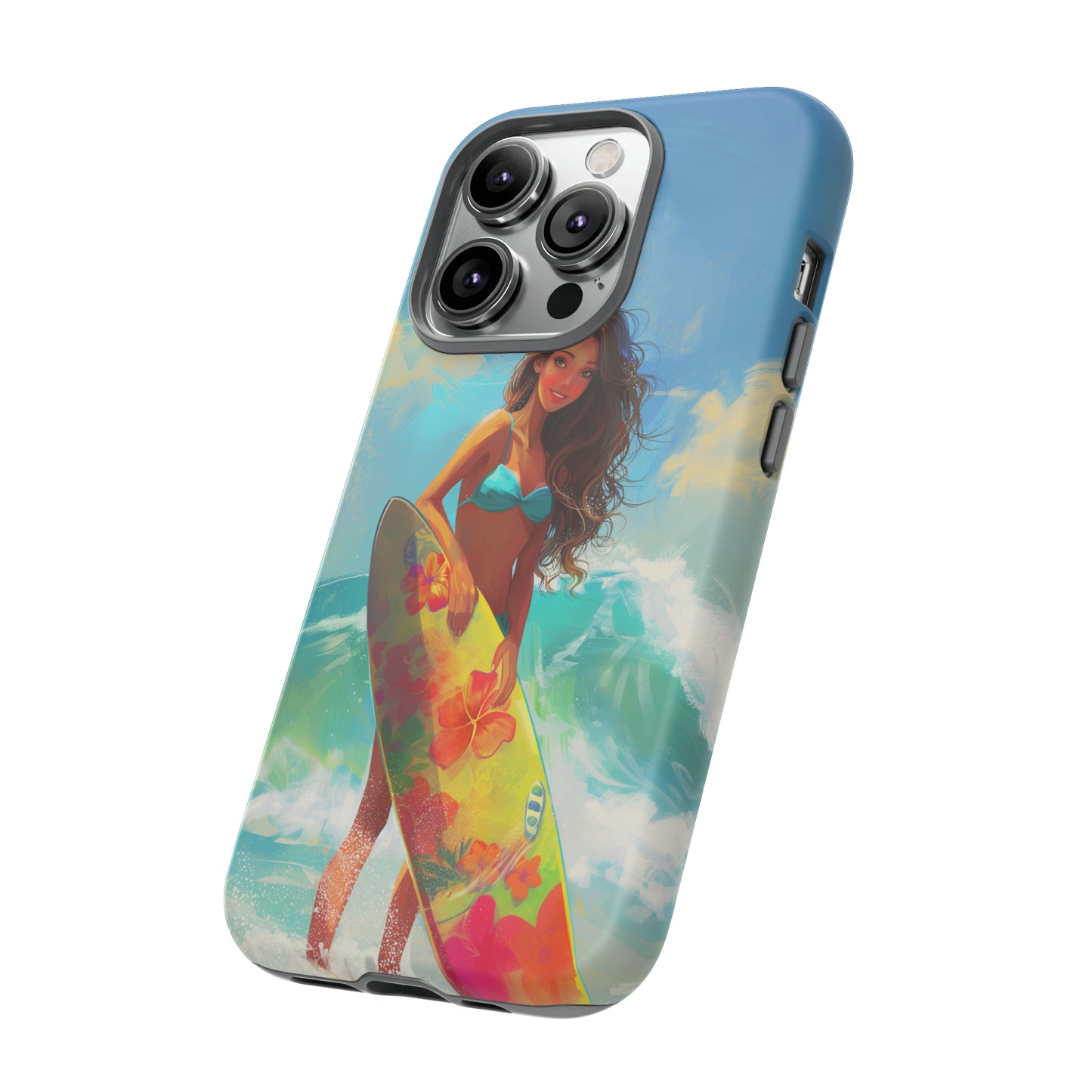 Surfer Girl Hawaiian Phone Case, Tropical, Hibiscus, Wireless Compatible, Protective Cell Phone Case for iPhone, Samsung, Pixel phones