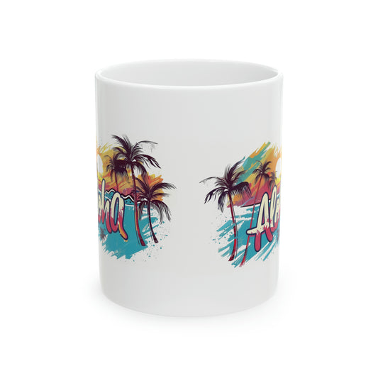 Aloha Sunset Blue Pink Hawaiian Ceramic Mug 11oz, Hawaii Mug, HI Mug, Aloha Mug, 808 Mug, Island Mug, Tropical Mug, Coffee Mug