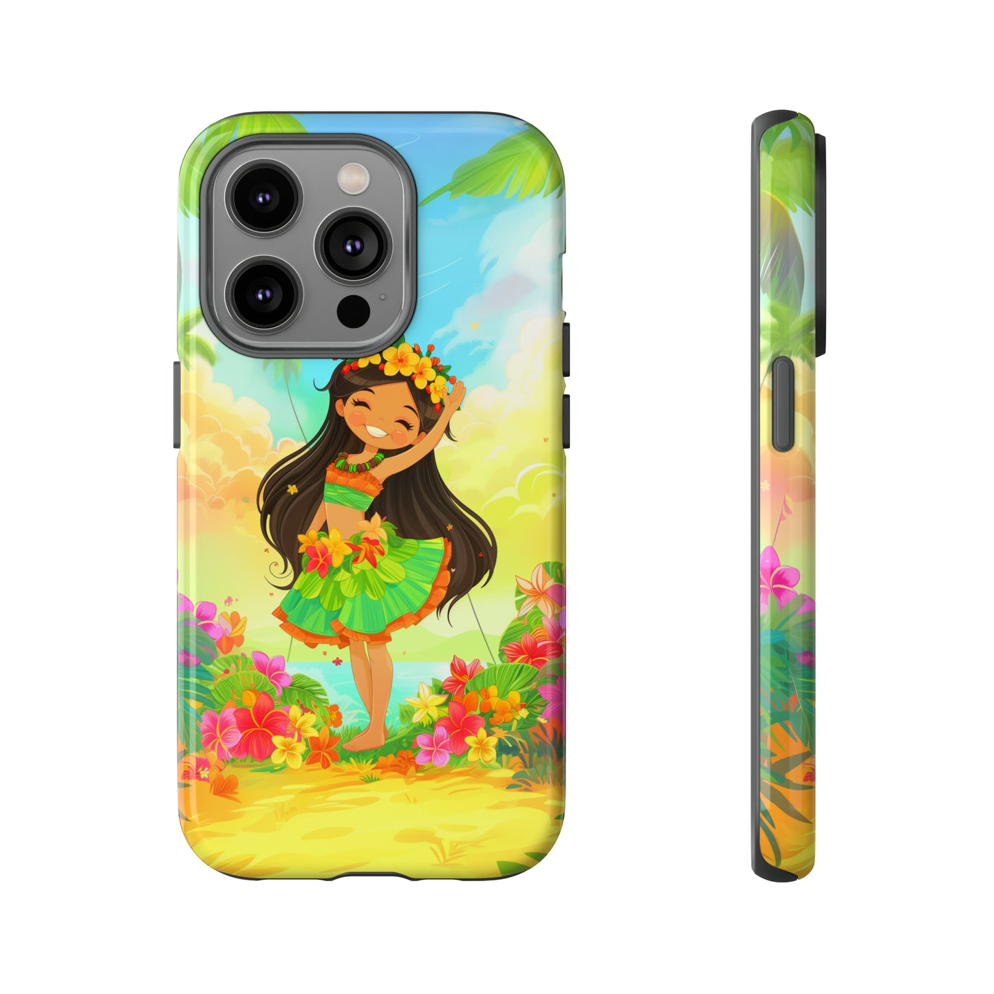 Cute Hula Girl Hawaiian Phone Case, Tropical, Hibiscus, Wireless Compatible, Protective Cell Phone Case for iPhone, Samsung, Pixel phones