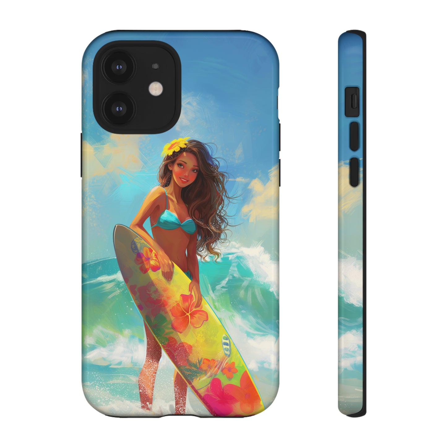 Surfer Girl Hawaiian Phone Case, Tropical, Hibiscus, Wireless Compatible, Protective Cell Phone Case for iPhone, Samsung, Pixel phones