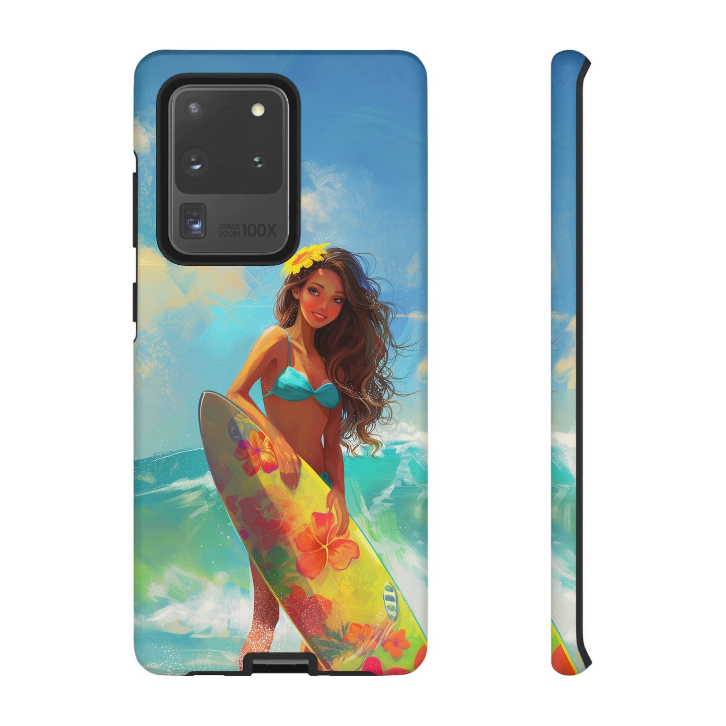 Surfer Girl Hawaiian Phone Case, Tropical, Hibiscus, Wireless Compatible, Protective Cell Phone Case for iPhone, Samsung, Pixel phones