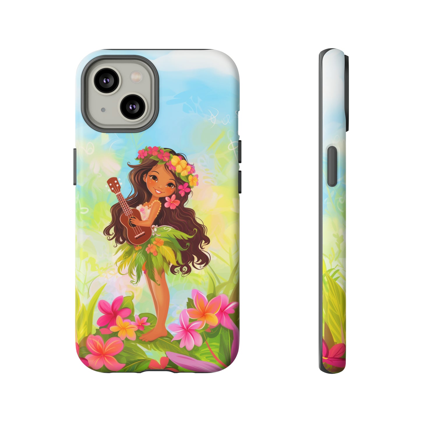 Cute Hula Girl Hawaiian Phone Case, Tropical, Hibiscus, Wireless Compatible, Protective Cell Phone Case for iPhone, Samsung, Pixel phones