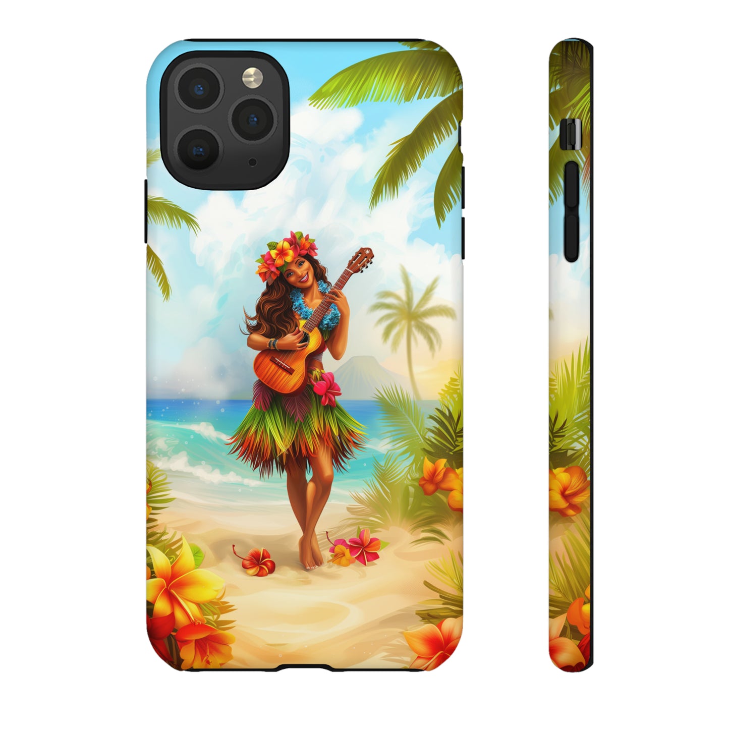 Hula Girl Guitar Hawaiian Phone Case, Tropical, Hibiscus, Wireless Compatible, Protective Cell Phone Case for iPhone, Samsung, Pixel phones