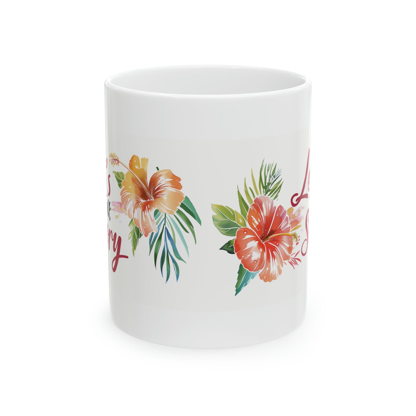 Let's Talk Story Red Orange Pink Hibiscus Hawaiian Ceramic Mug 11oz, Hawaii Mug, HI Mug, Aloha Mug, 808 Mug, Island Mug, Tropical Coffee Mug