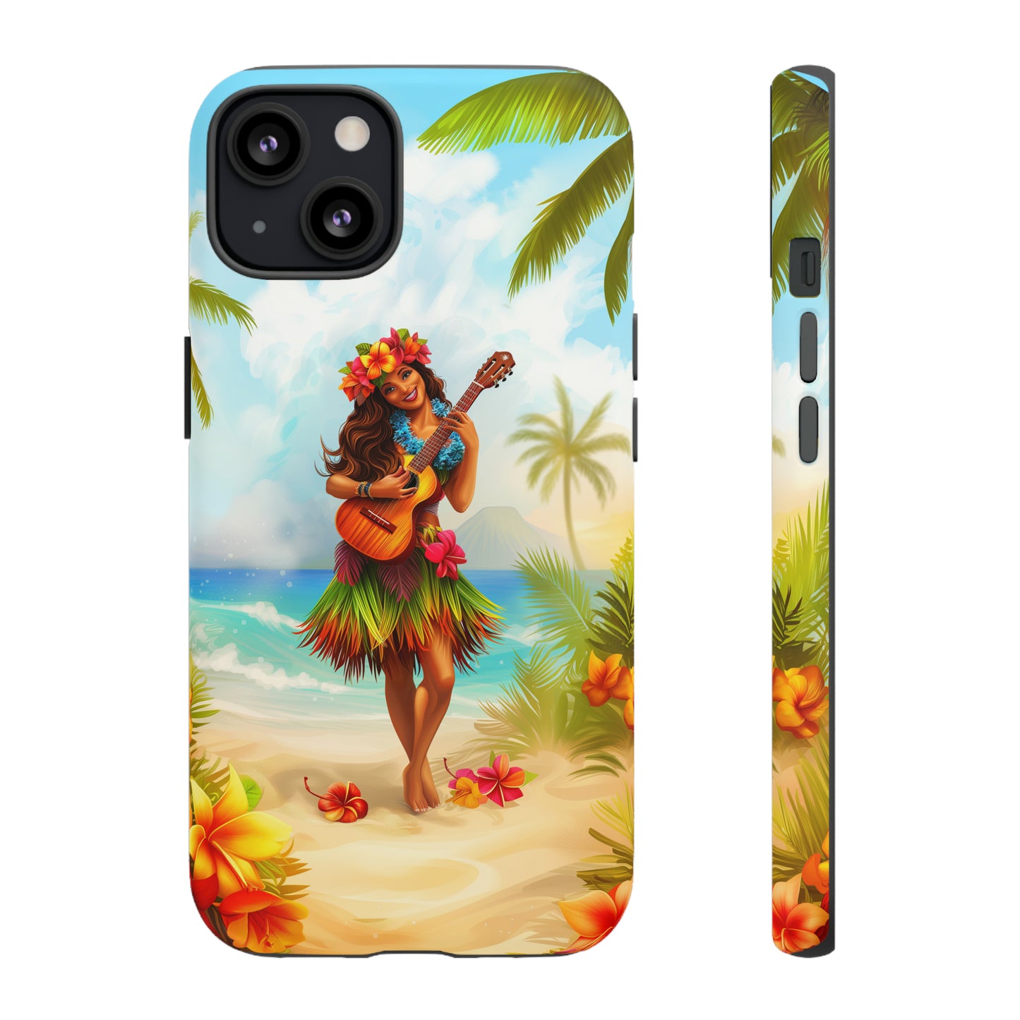 Hula Girl Guitar Hawaiian Phone Case, Tropical, Hibiscus, Wireless Compatible, Protective Cell Phone Case for iPhone, Samsung, Pixel phones