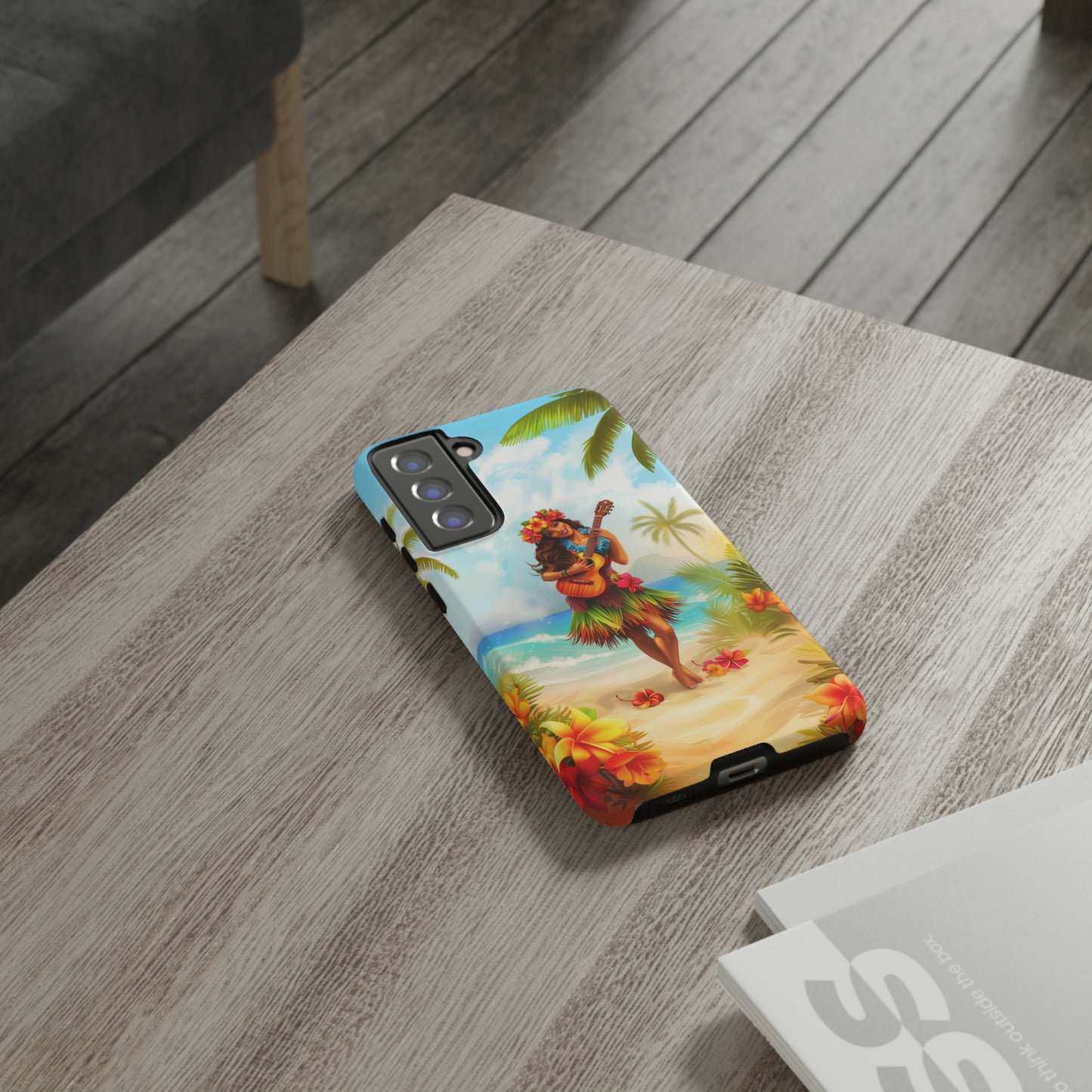 Hula Girl Guitar Hawaiian Phone Case, Tropical, Hibiscus, Wireless Compatible, Protective Cell Phone Case for iPhone, Samsung, Pixel phones