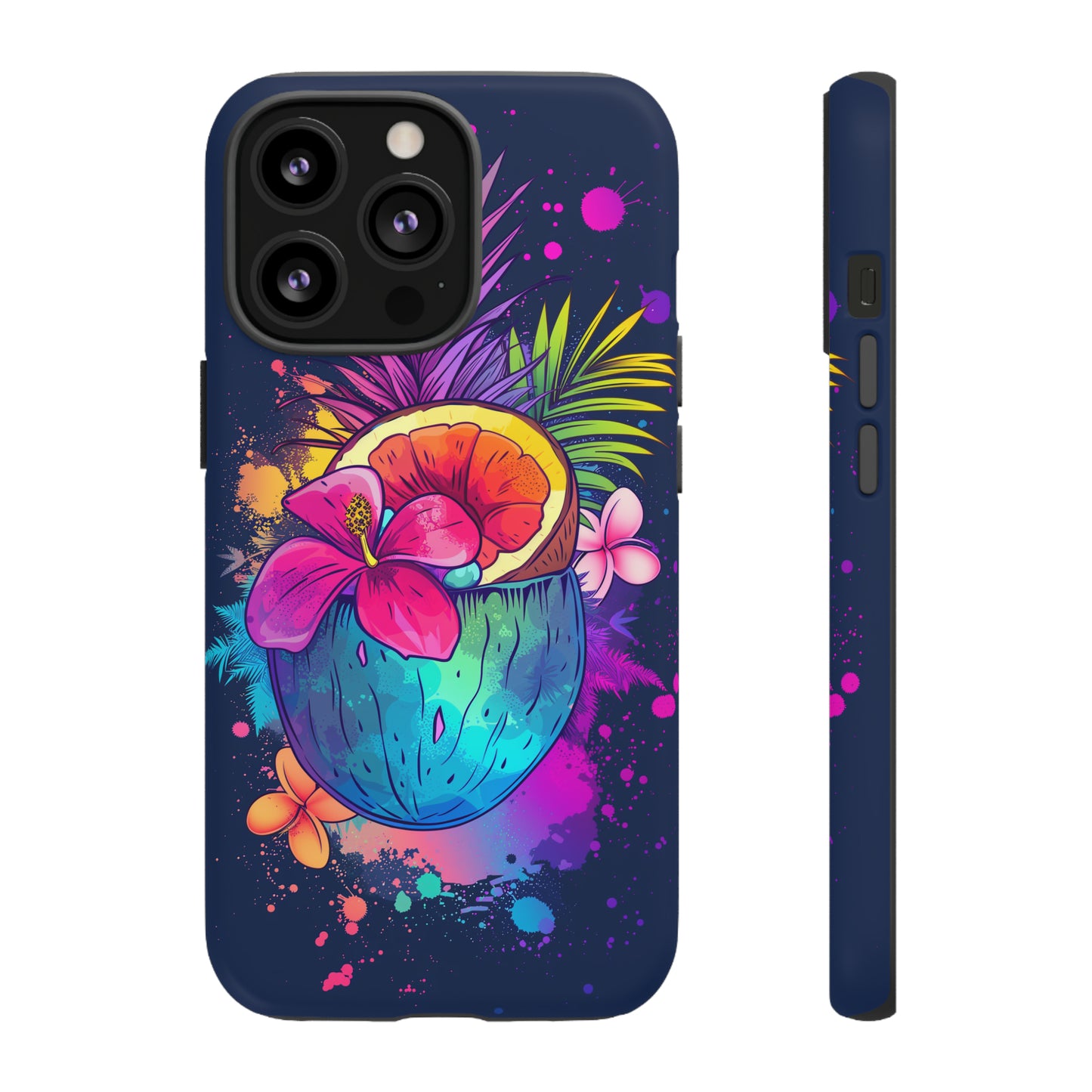 Coconut Dark Colorful Hawaiian Tropical Phone Case, Island Tropics, Wireless Compatible, Protective Cell Phone Case iPhone, Samsung, Pixel