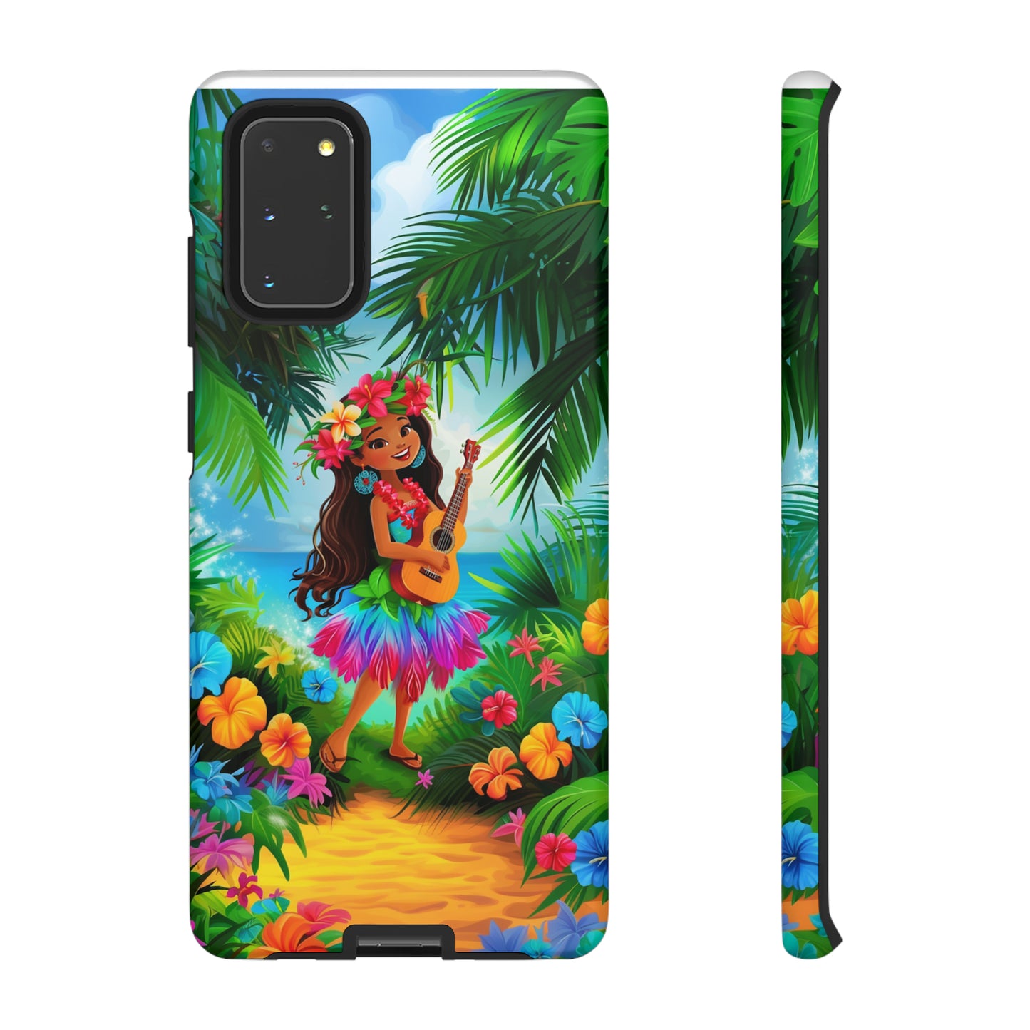 Hula Girl Ukulele Hawaiian Phone Case, Tropical, Hibiscus, Wireless Compatible, Protective Cell Phone Case for iPhone, Samsung, Pixel phones