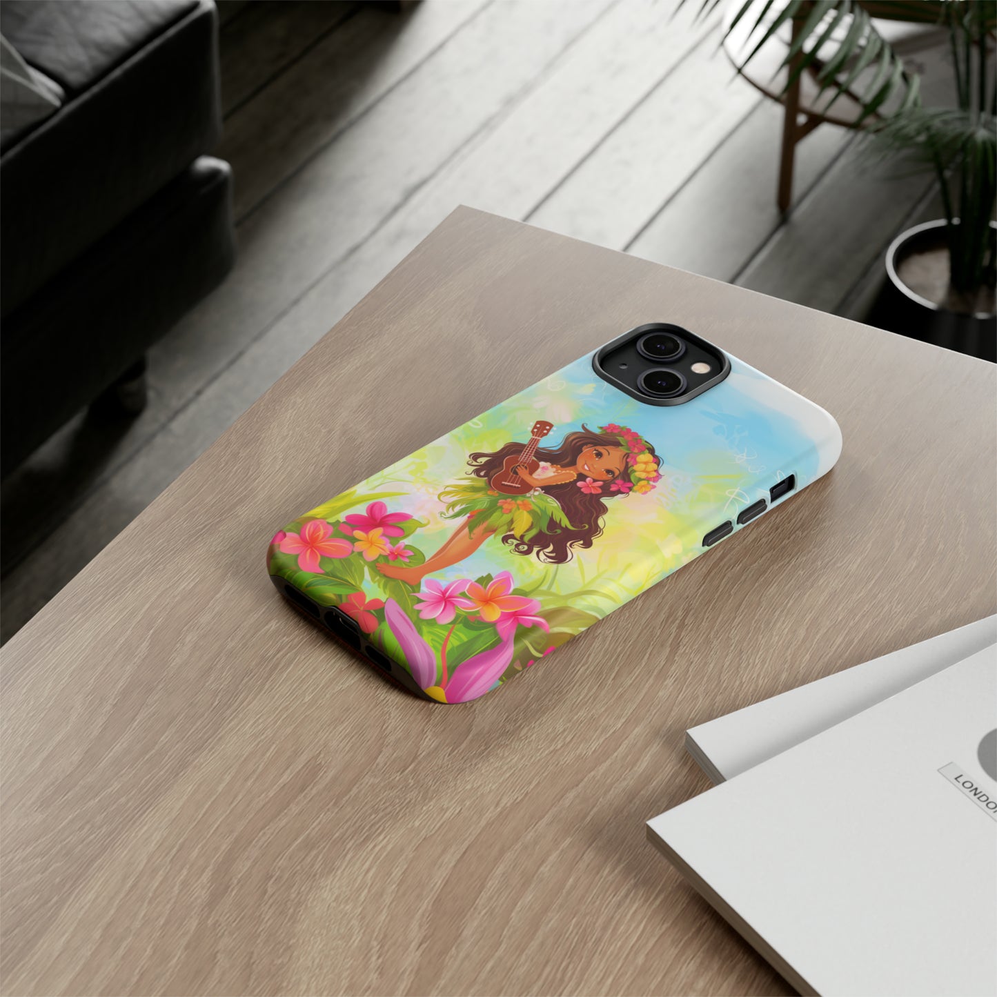 Cute Hula Girl Hawaiian Phone Case, Tropical, Hibiscus, Wireless Compatible, Protective Cell Phone Case for iPhone, Samsung, Pixel phones