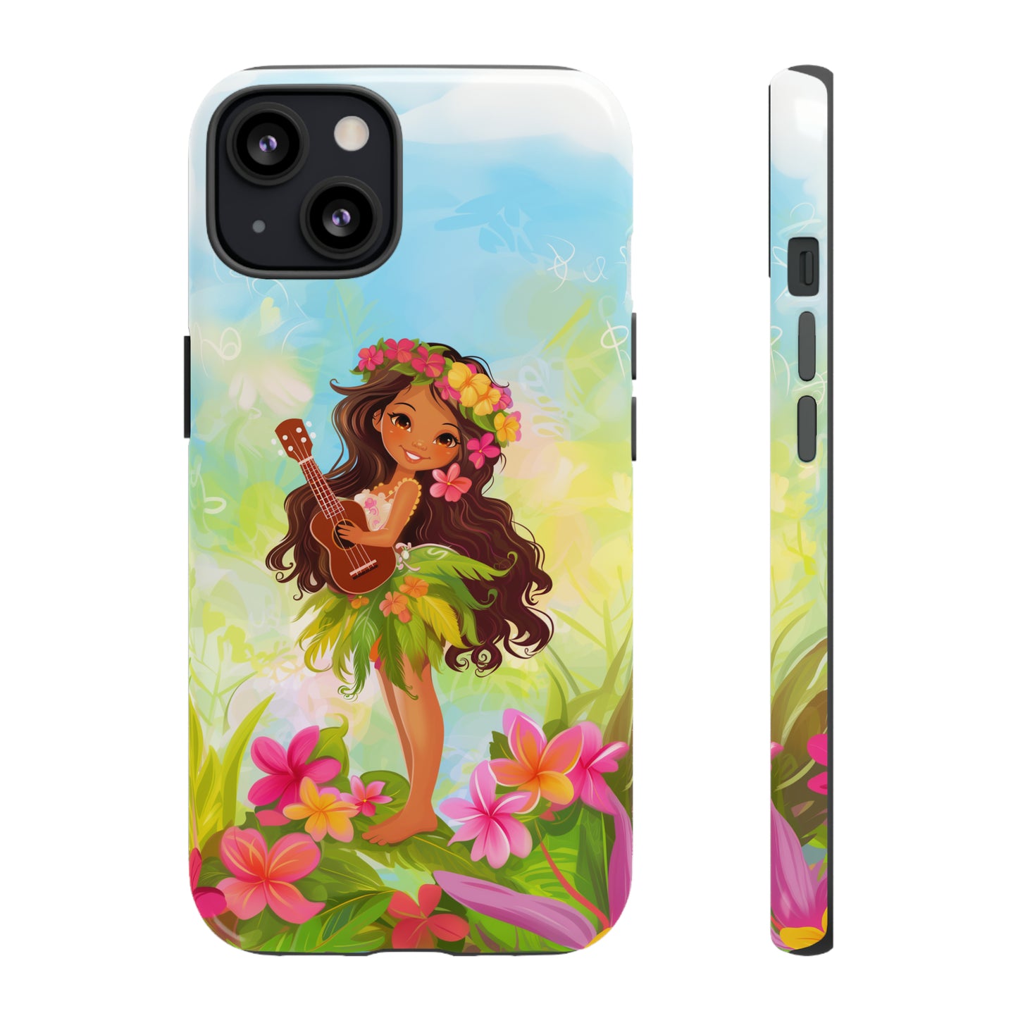 Cute Hula Girl Hawaiian Phone Case, Tropical, Hibiscus, Wireless Compatible, Protective Cell Phone Case for iPhone, Samsung, Pixel phones