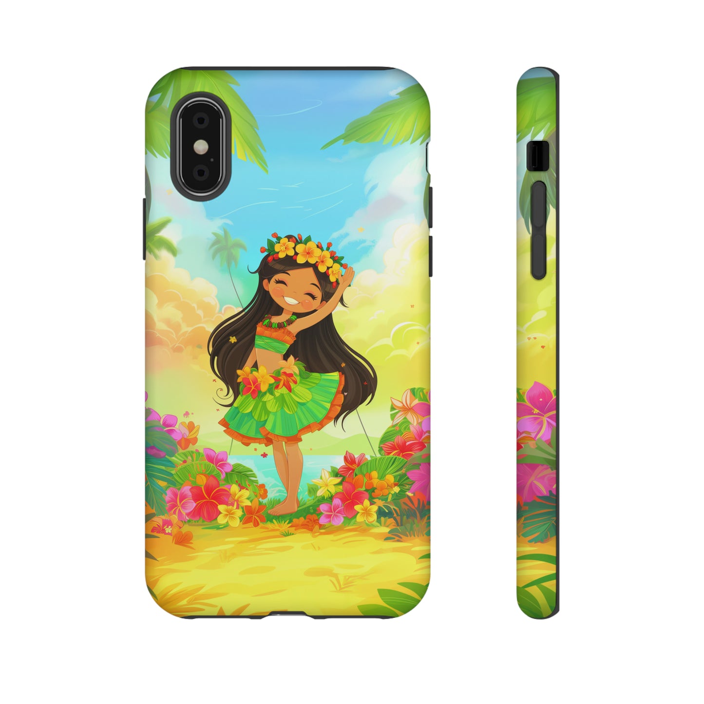 Cute Hula Girl Hawaiian Phone Case, Tropical, Hibiscus, Wireless Compatible, Protective Cell Phone Case for iPhone, Samsung, Pixel phones