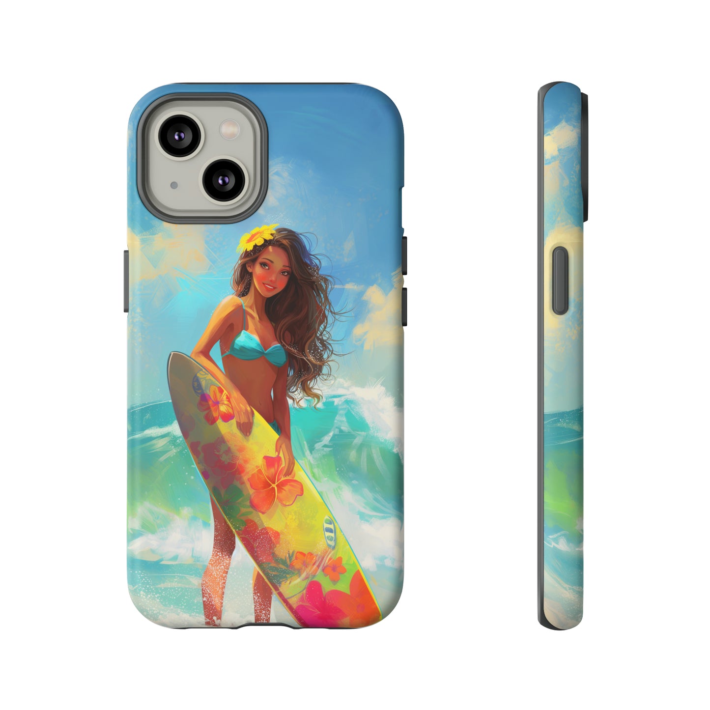 Surfer Girl Hawaiian Phone Case, Tropical, Hibiscus, Wireless Compatible, Protective Cell Phone Case for iPhone, Samsung, Pixel phones