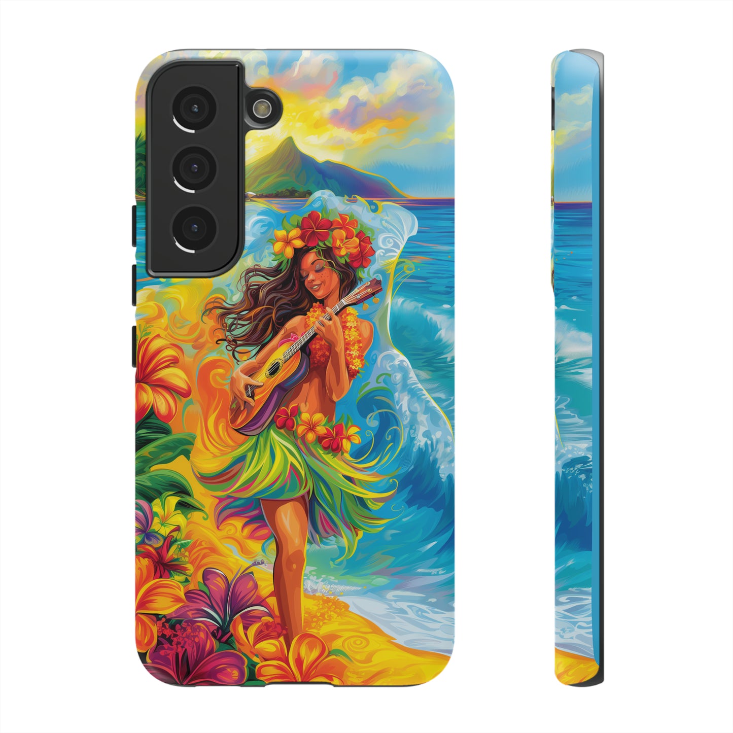 Ukulele Hula Girl Hawaiian Phone Case, Tropical, Hibiscus, Wireless Compatible, Protective Cell Phone Case for iPhone, Samsung, Pixel phones