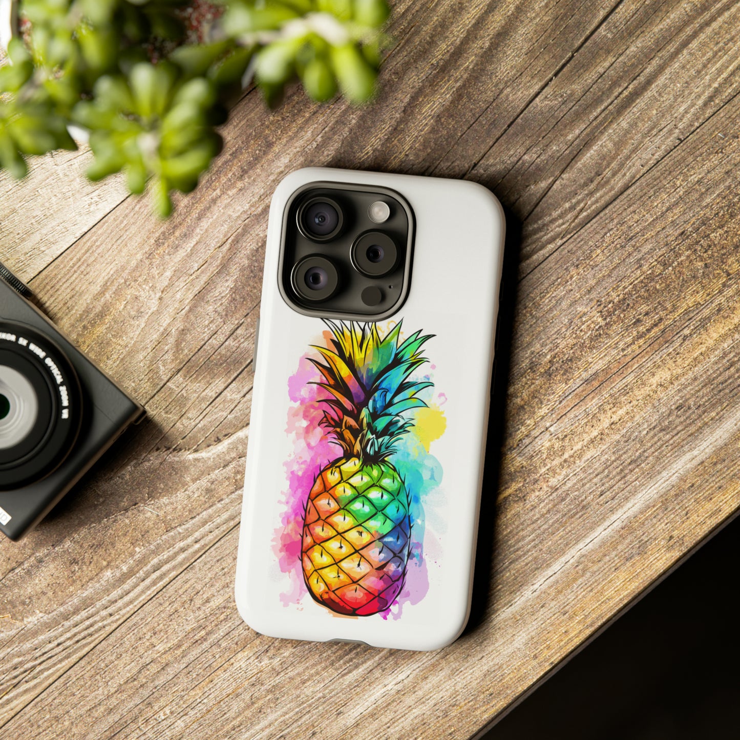 Color Splash Pineapple Hawaiian Phone Case, Tropical, Hibiscus, Wireless Compatible, Protective Cell Phone Case for iPhone, Samsung, Pixel