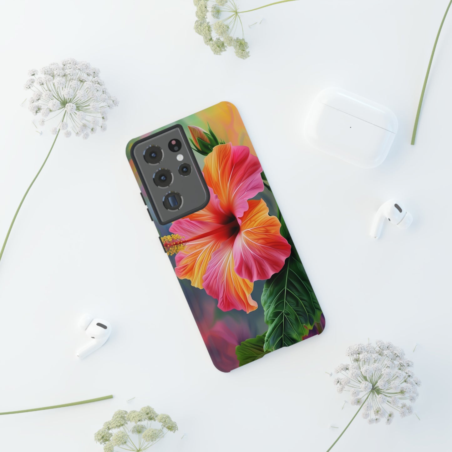 Hibiscus Flower Hawaiian Phone Case, Tropical, Wireless Compatible, Protective Cell Phone Case for iPhone, Samsung, Pixel phones