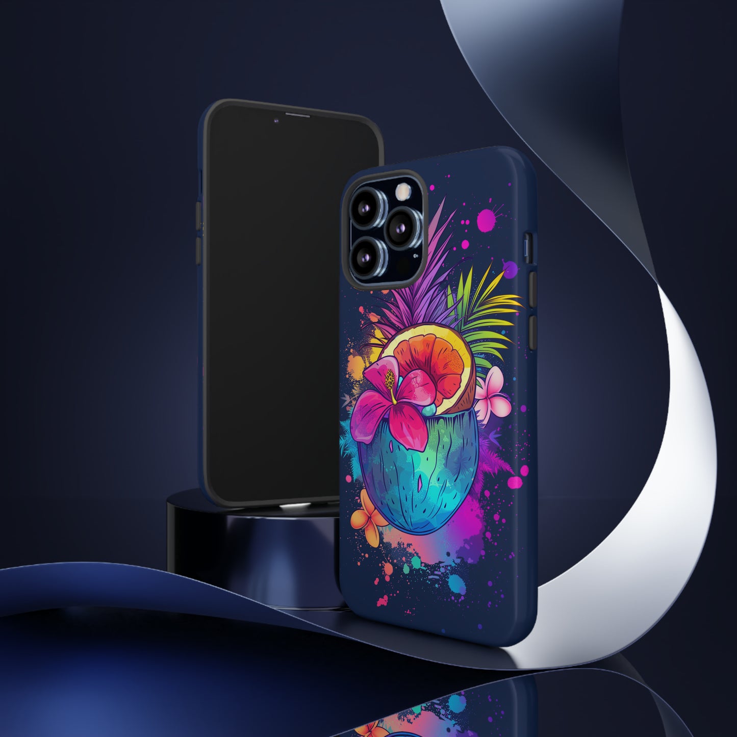 Coconut Dark Colorful Hawaiian Tropical Phone Case, Island Tropics, Wireless Compatible, Protective Cell Phone Case iPhone, Samsung, Pixel