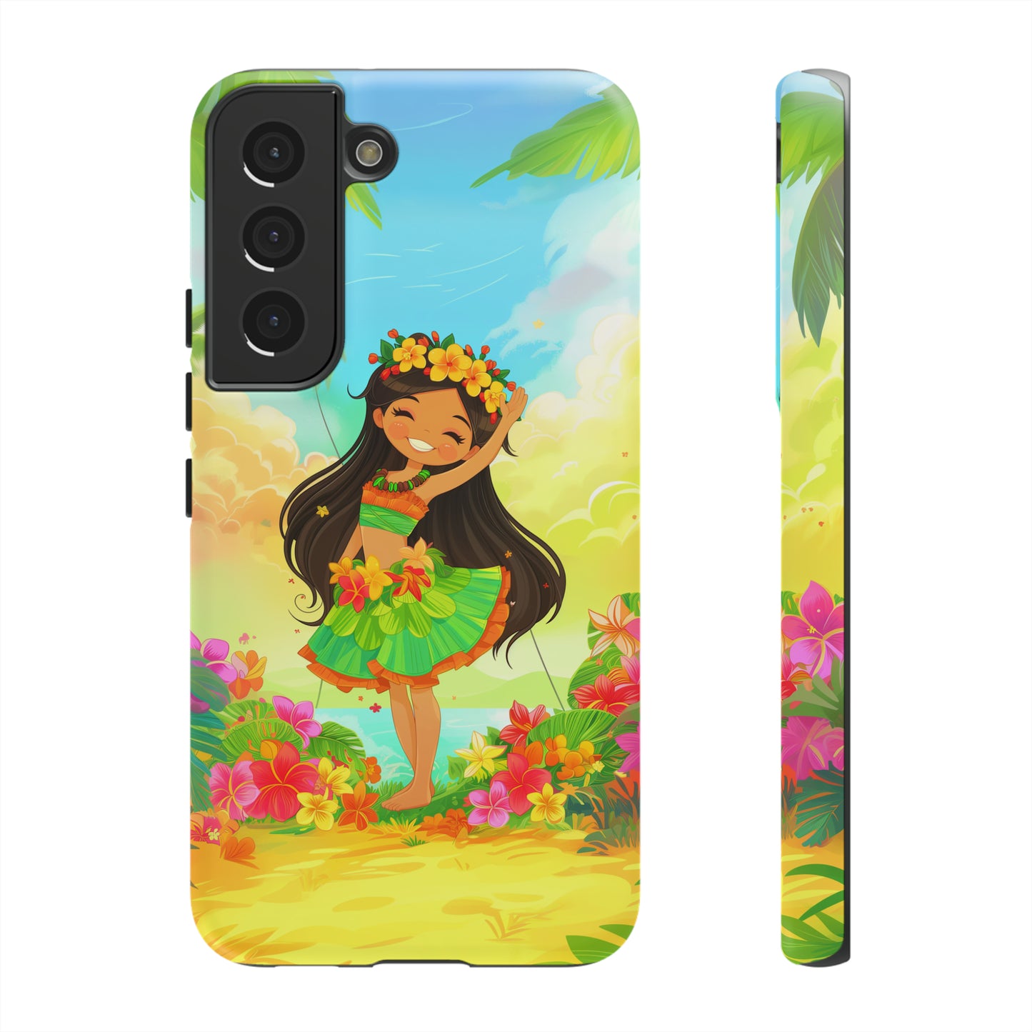 Cute Hula Girl Hawaiian Phone Case, Tropical, Hibiscus, Wireless Compatible, Protective Cell Phone Case for iPhone, Samsung, Pixel phones