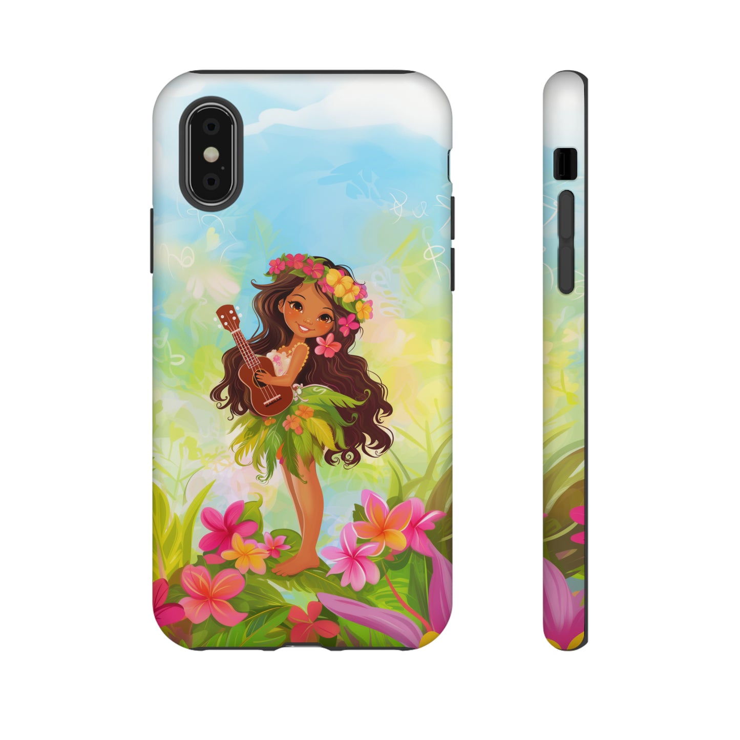 Cute Hula Girl Hawaiian Phone Case, Tropical, Hibiscus, Wireless Compatible, Protective Cell Phone Case for iPhone, Samsung, Pixel phones