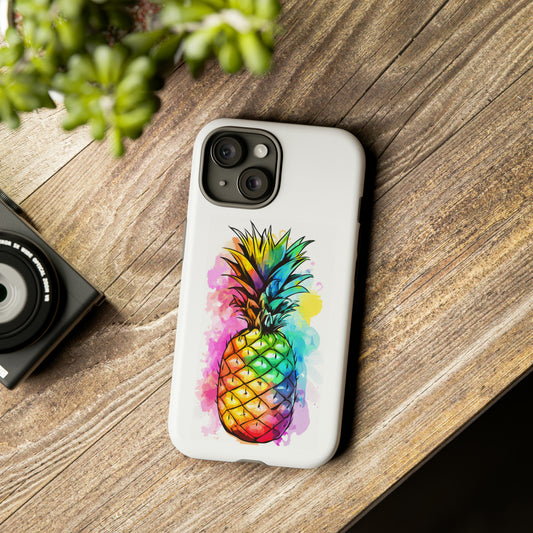 Color Splash Pineapple Hawaiian Phone Case, Tropical, Hibiscus, Wireless Compatible, Protective Cell Phone Case for iPhone, Samsung, Pixel