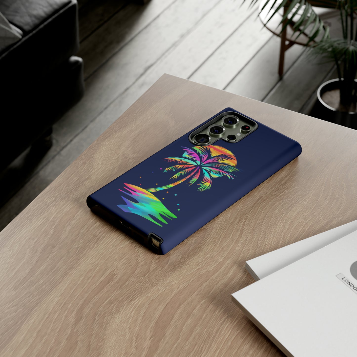 Night Palm Tree Hawaiian Phone Case, Tropical, Hibiscus, Wireless Compatible, Protective Cell Phone Case for iPhone, Samsung, Pixel phones