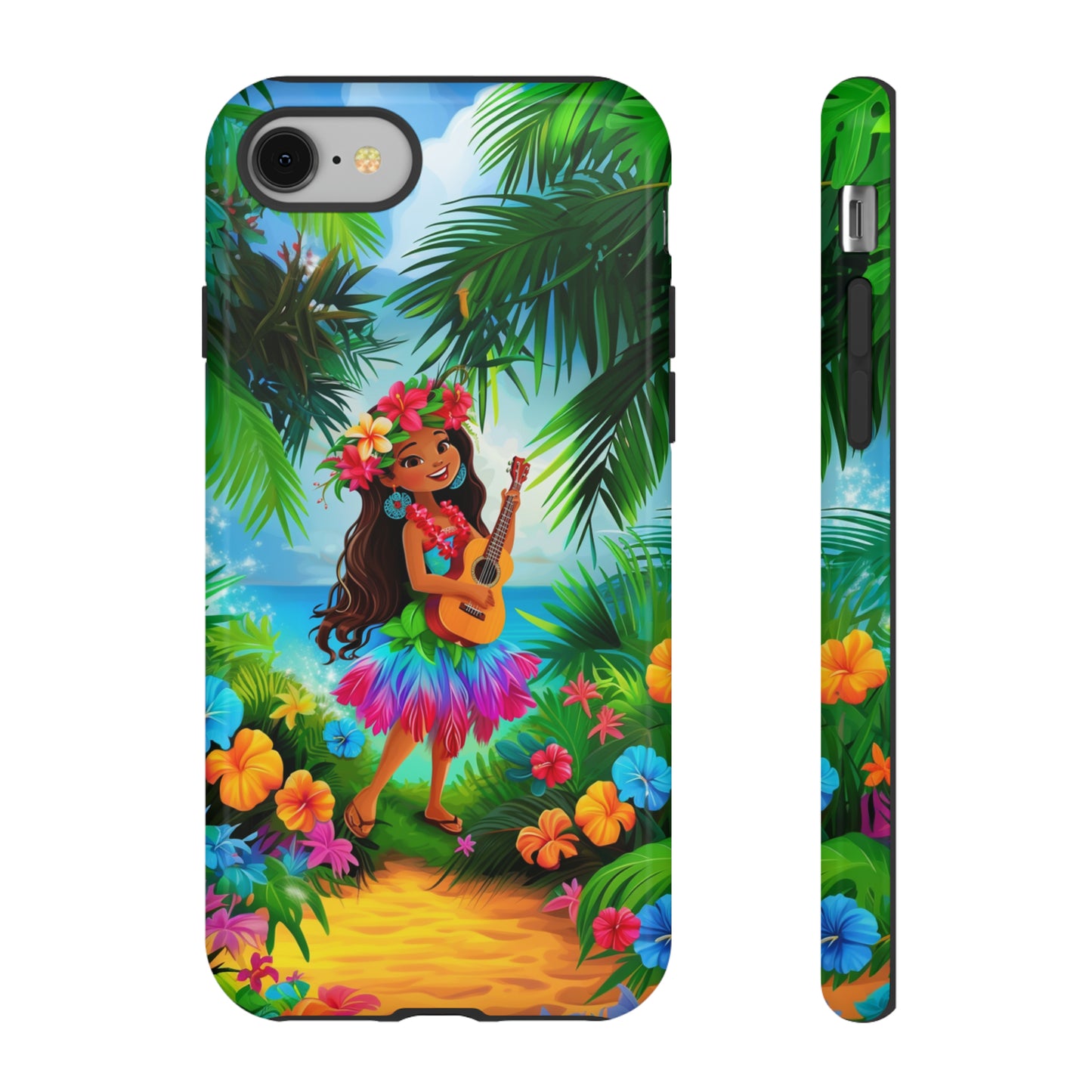 Hula Girl Ukulele Hawaiian Phone Case, Tropical, Hibiscus, Wireless Compatible, Protective Cell Phone Case for iPhone, Samsung, Pixel phones