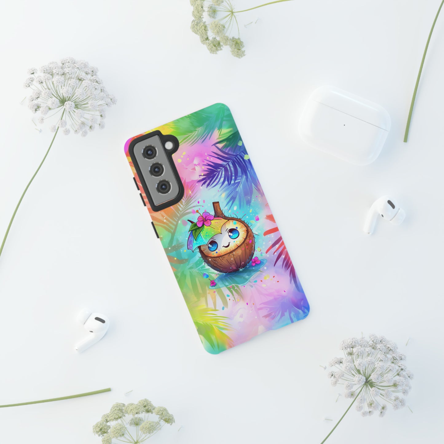 Cute Anime Coconut Hawaiian Tropical Phone Case, 808, Island Tropics, Wireless Compatible, Protective Cell Phone Case iPhone, Samsung, Pixel
