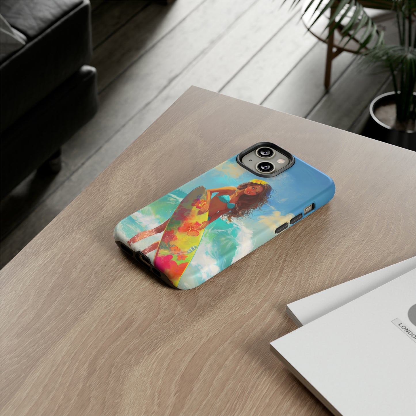 Surfer Girl Hawaiian Phone Case, Tropical, Hibiscus, Wireless Compatible, Protective Cell Phone Case for iPhone, Samsung, Pixel phones