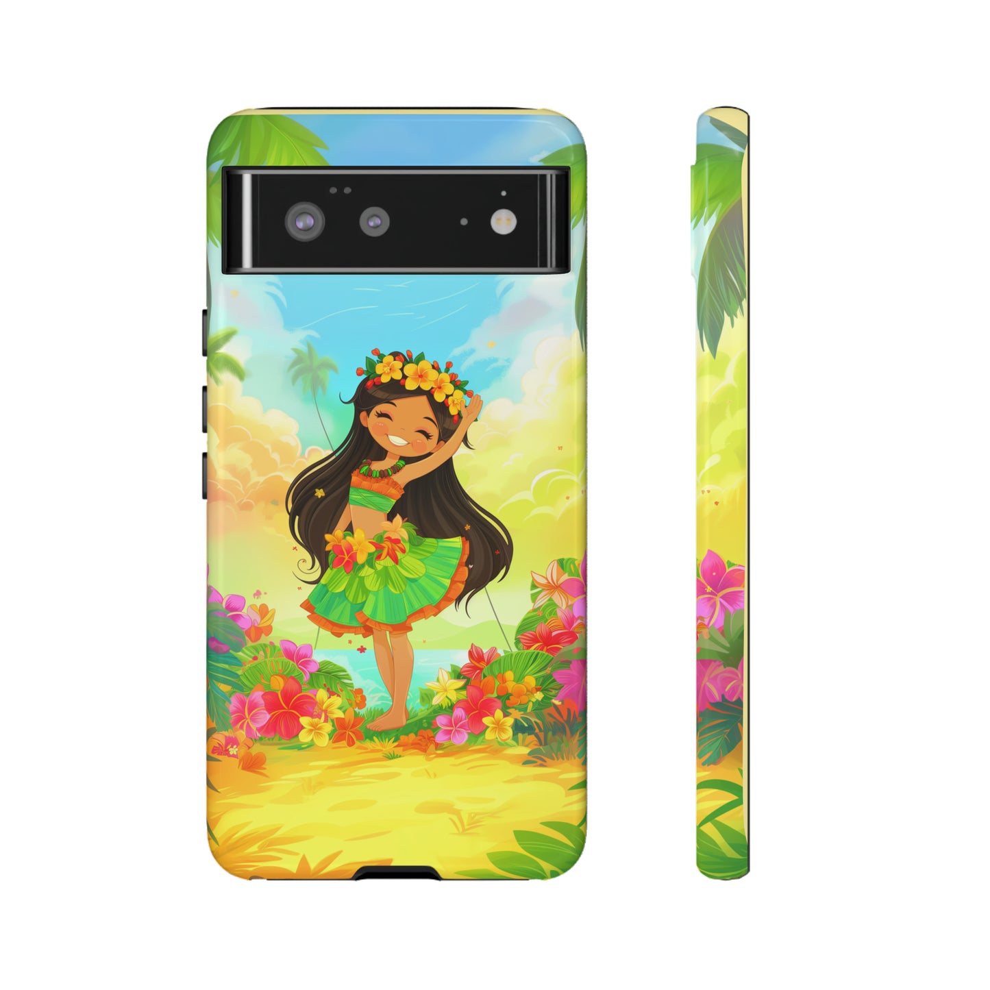 Cute Hula Girl Hawaiian Phone Case, Tropical, Hibiscus, Wireless Compatible, Protective Cell Phone Case for iPhone, Samsung, Pixel phones