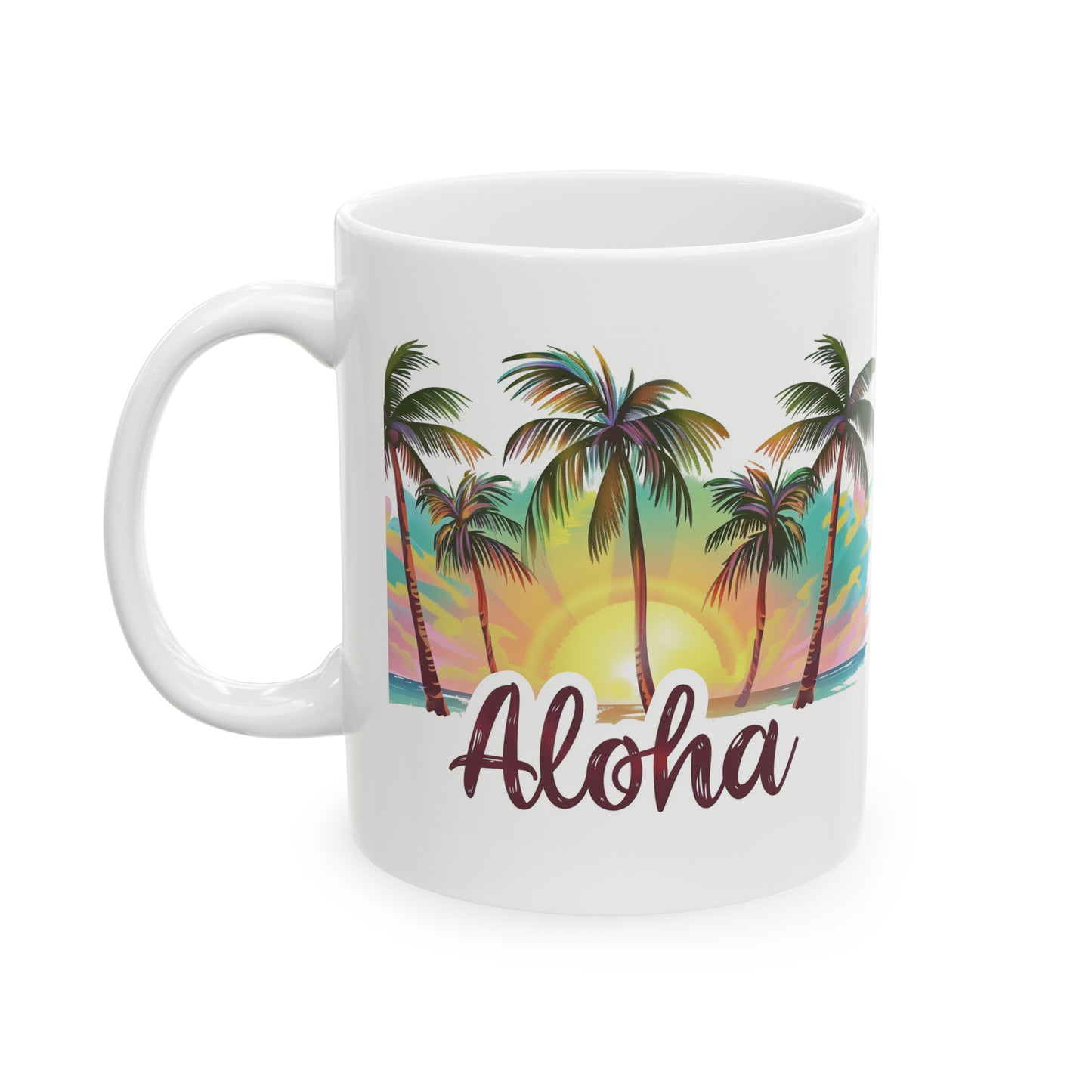 Aloha Sunset Palm Trees Hawaiian Ceramic Mug 11oz, Hawaii Mug, HI Mug, Aloha Mug, 808 Mug, Island Mug, Tropical Mug, Coffee Mug
