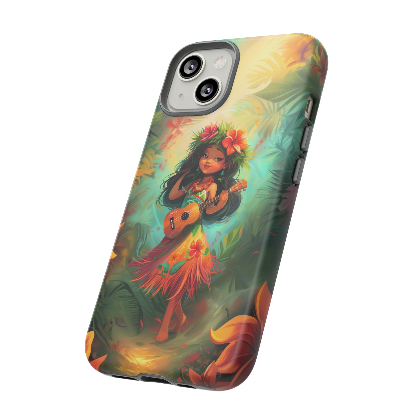Cute Hula Girl Ukulele Hawaiian Phone Case, Tropical, Hibiscus, Wireless Compatible, Protective Cell Phone Case for iPhone, Samsung, Pixel