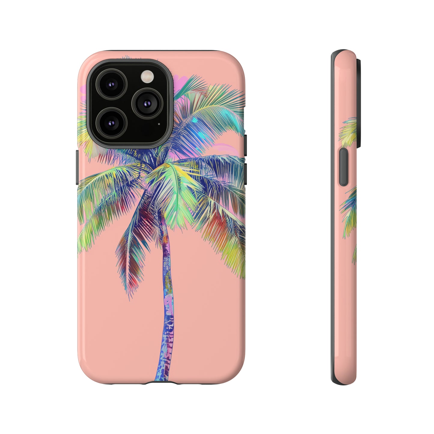 Pink Palm Tree Hawaiian Phone Case, Tropical, Hibiscus, Wireless Compatible, Protective Cell Phone Case for iPhone, Samsung, Pixel phones