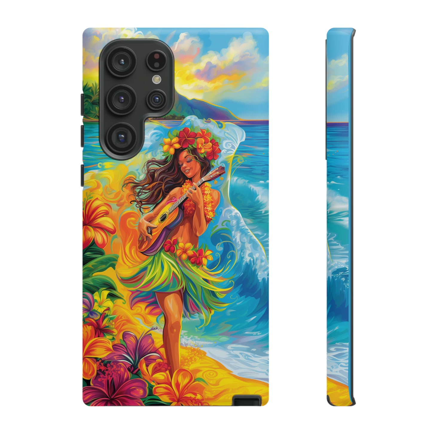Ukulele Hula Girl Hawaiian Phone Case, Tropical, Hibiscus, Wireless Compatible, Protective Cell Phone Case for iPhone, Samsung, Pixel phones