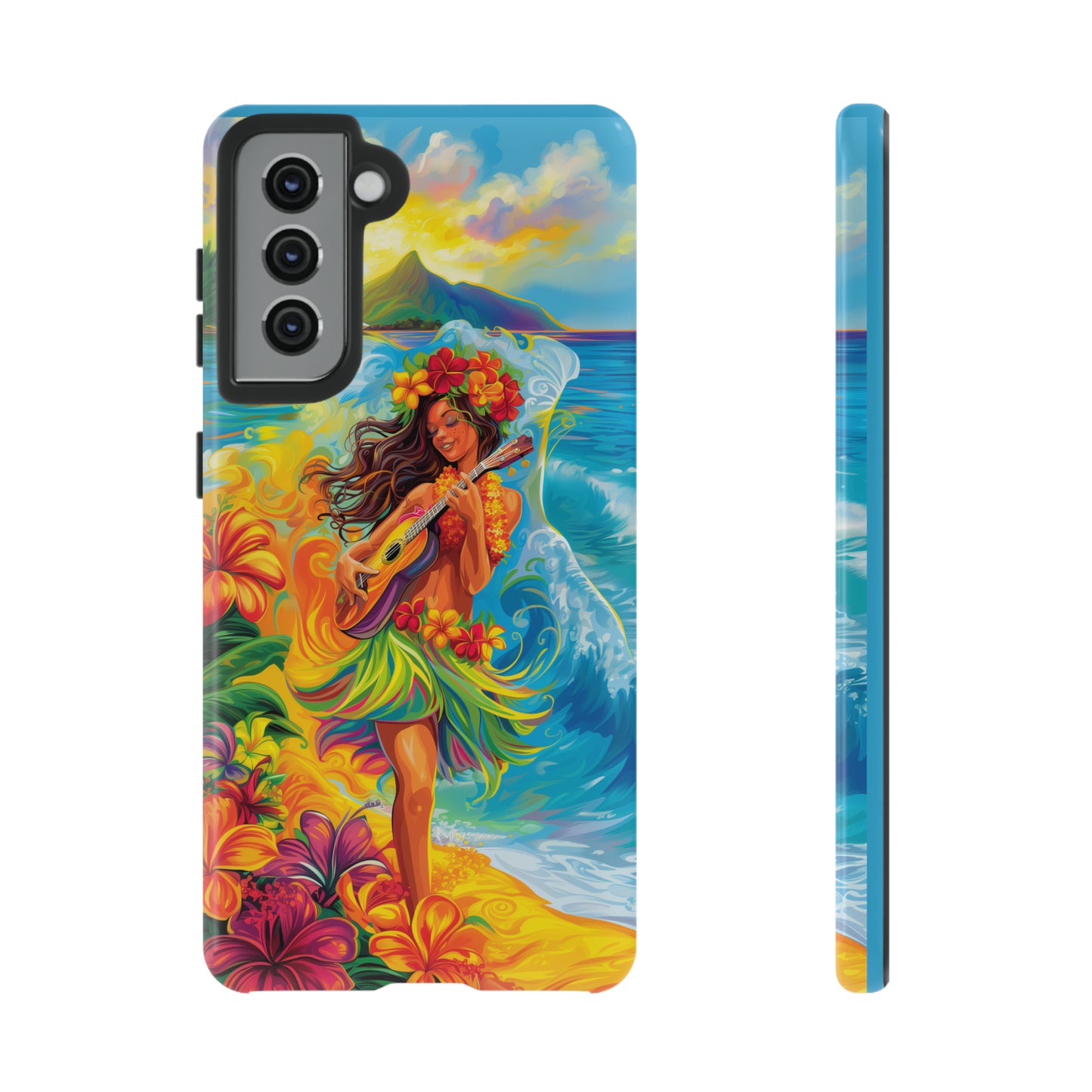 Ukulele Hula Girl Hawaiian Phone Case, Tropical, Hibiscus, Wireless Compatible, Protective Cell Phone Case for iPhone, Samsung, Pixel phones
