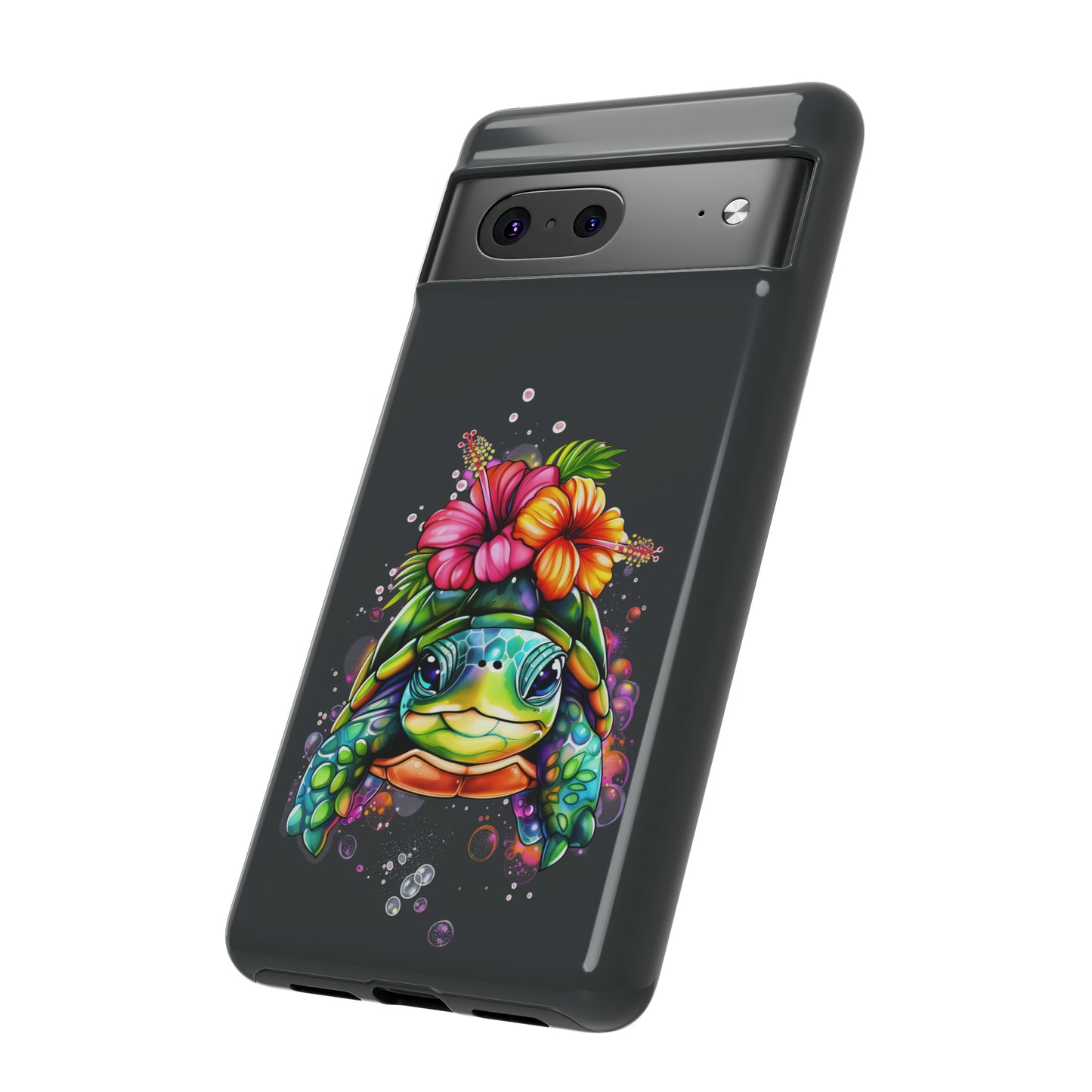 Color Splash Turtle Hawaiian Phone Case, Tropical, Hibiscus, Wireless Compatible, Protective Cell Phone Case for iPhone, Samsung, Pixel