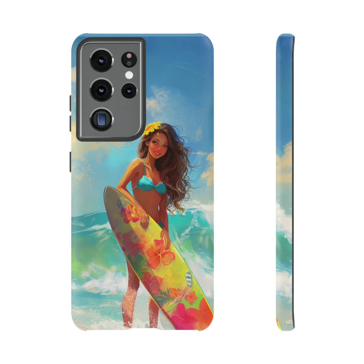 Surfer Girl Hawaiian Phone Case, Tropical, Hibiscus, Wireless Compatible, Protective Cell Phone Case for iPhone, Samsung, Pixel phones